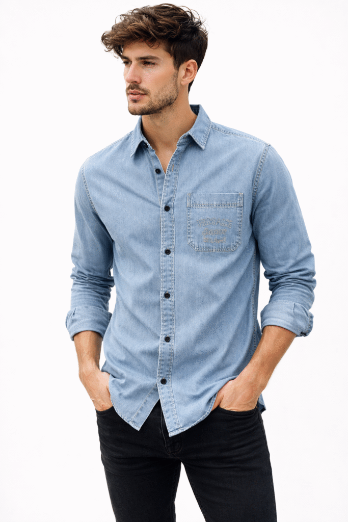Men’s Light Blue Denim Shirt – Premium Casual Style