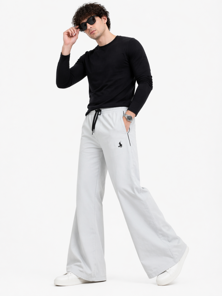 Men’s Light Grey Bootcut Track Pants – Relaxed Fit Casual Wear